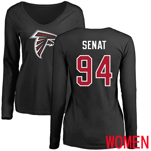 Atlanta Falcons Black Women Deadrin Senat Name And Number Logo NFL Football #94 Long Sleeve T Shirt->nfl t-shirts->Sports Accessory